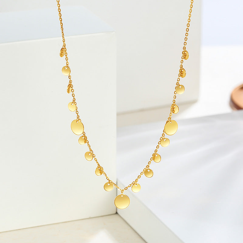 SUNFEEL's 18K Gold Disc Pendant Necklace: A Chic and Stylish Collarbone Chain for Your Fashionable Girlfriend