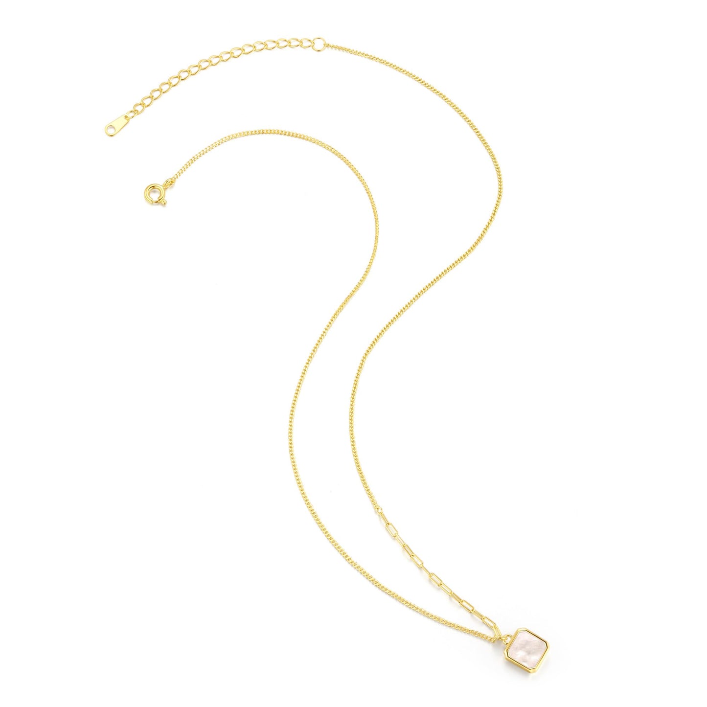 SUNFEEL Mother of Pearl Pendant Necklace for Women 14K Gold Plated Sterling Silver Necklace Dainty Jewelry Gifts for Mom Wife Girlfriend Bridal for Wedding Prom Birthday Anniversary Party, Length 16+2 Inch