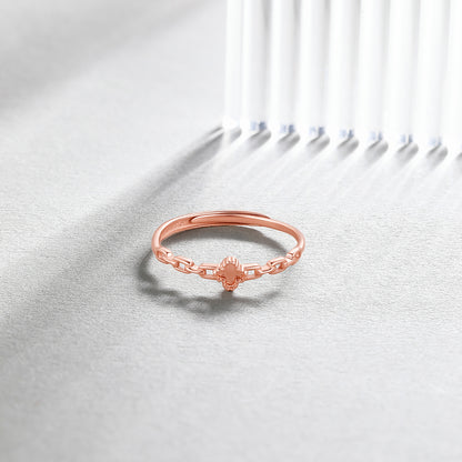 Bague trèfle de luxe en or rose 18 carats pour femme, largeur 4,5 mm, design uni, cadeau idéal pour une petite amie