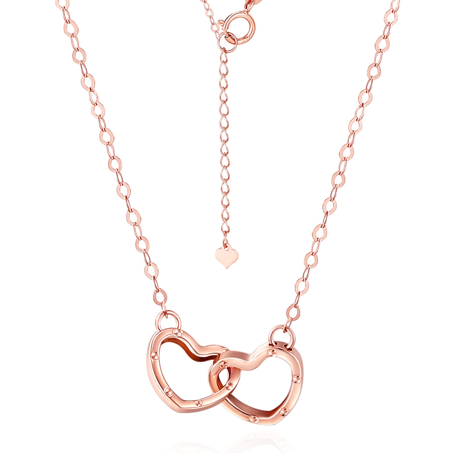 18K/Au750 Rose Gold Heart Interlocking Necklace - Romantic and Timeless Jewelry for Women