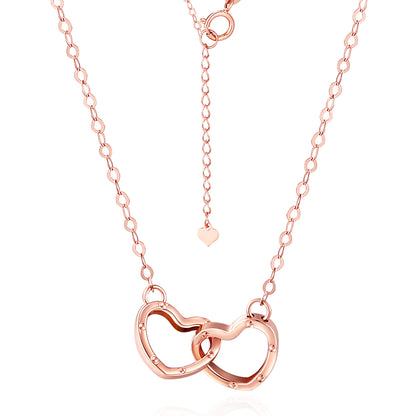 18K/Au750 Rose Gold Heart Interlocking Necklace - Romantic and Timeless Jewelry for Women