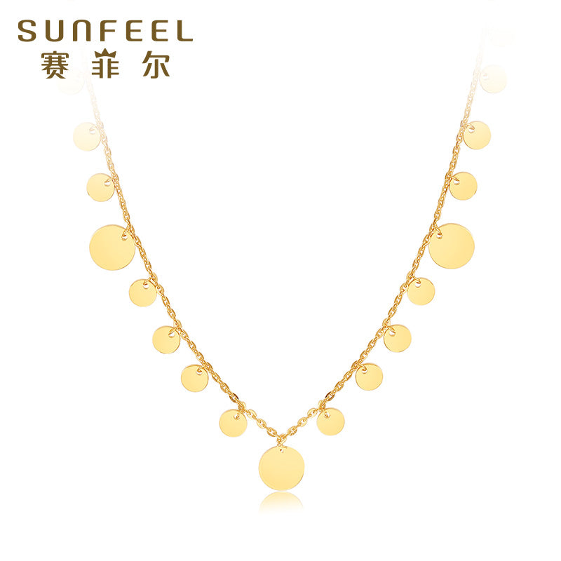 SUNFEEL's 18K Gold Disc Pendant Necklace: A Chic and Stylish Collarbone Chain for Your Fashionable Girlfriend