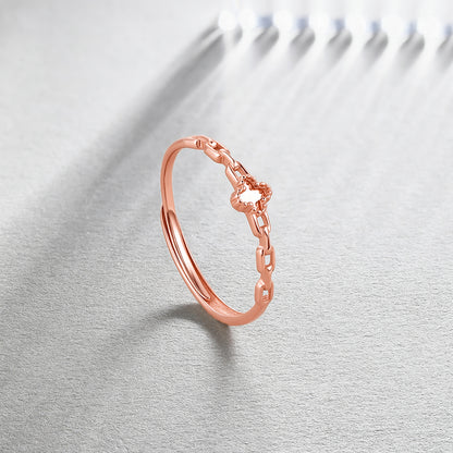 Bague trèfle de luxe en or rose 18 carats pour femme, largeur 4,5 mm, design uni, cadeau idéal pour une petite amie