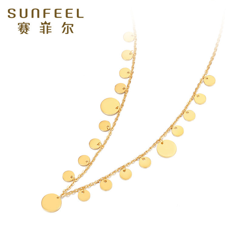 SUNFEEL's 18K Gold Disc Pendant Necklace: A Chic and Stylish Collarbone Chain for Your Fashionable Girlfriend