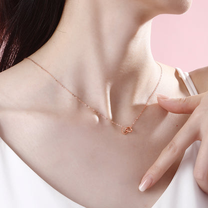 18K/Au750 Rose Gold Heart Interlocking Necklace - Romantic and Timeless Jewelry for Women