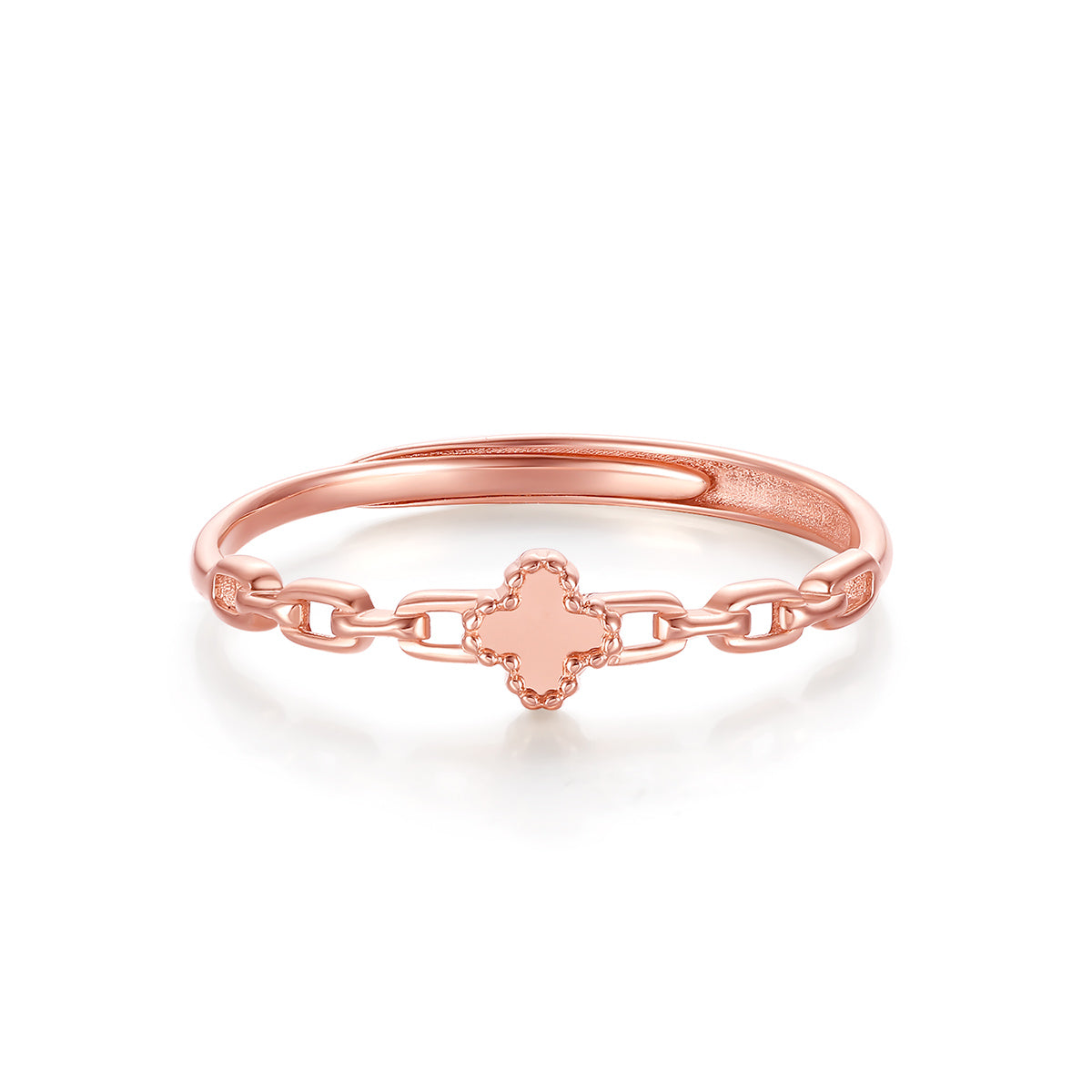 Bague trèfle de luxe en or rose 18 carats pour femme, largeur 4,5 mm, design uni, cadeau idéal pour une petite amie
