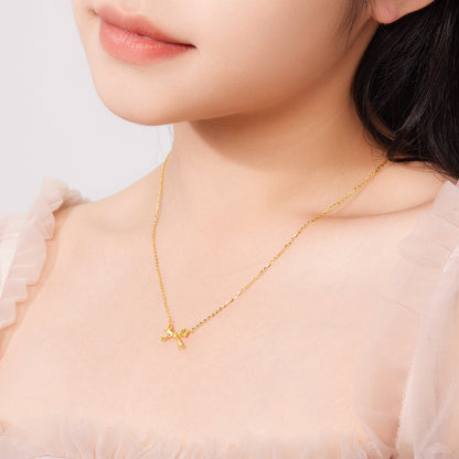 18K/Au750 Yellow Gold Bowknot Necklace - Light Luxury Clavicle Chain for Women - 18 Inch - Ideal for Weddings, Engagements, Parties,Womenr's Gift