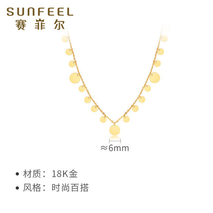 SUNFEEL's 18K Gold Disc Pendant Necklace: A Chic and Stylish Collarbone Chain for Your Fashionable Girlfriend