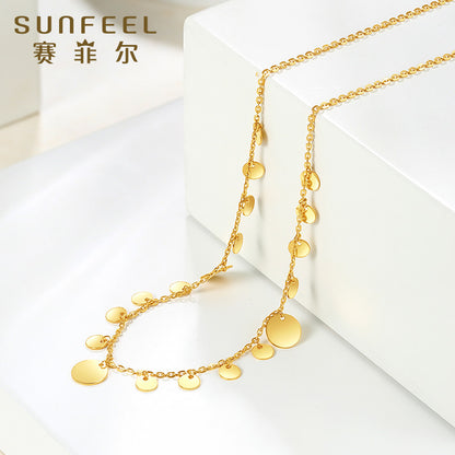 SUNFEEL's 18K Gold Disc Pendant Necklace: A Chic and Stylish Collarbone Chain for Your Fashionable Girlfriend