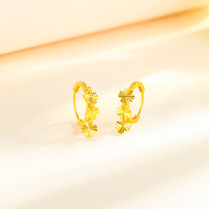 SUNFEEL 24K Gold Flower Hoops Earrings Dainty Clover Drop Earrings Jewelry Gift for Women