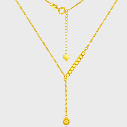 18K/Au750 Real Gold Y Necklace for Women | 2mm Yellow Gold Small Square Y Necklace with 4mm Bead Pendant | 18" Gold Chain for Women |Light LuxuryJewelry Gift for Her