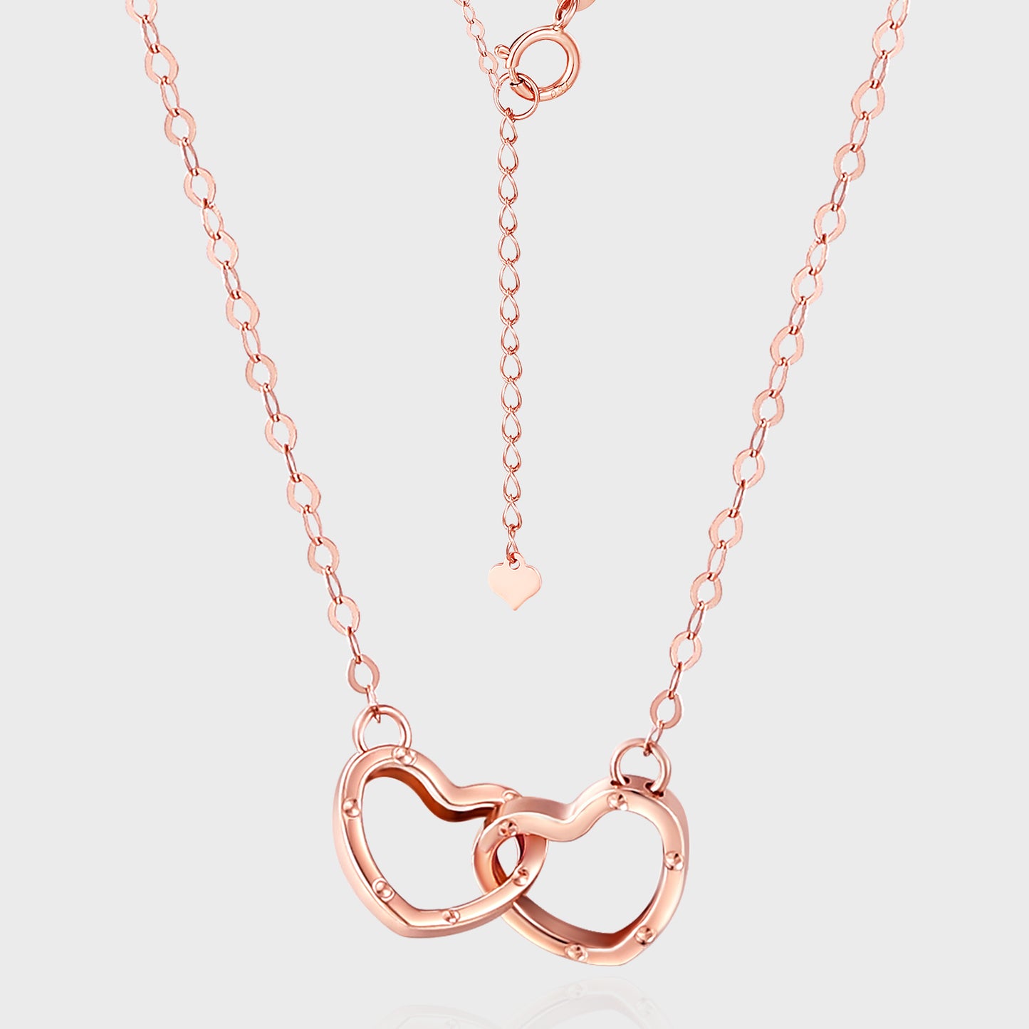 18K/Au750 Rose Gold Heart Interlocking Necklace - Romantic and Timeless Jewelry for Women