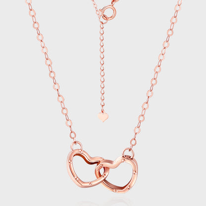 18K/Au750 Rose Gold Heart Interlocking Necklace - Romantic and Timeless Jewelry for Women