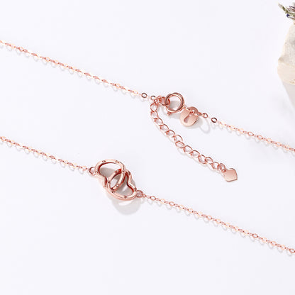 18K/Au750 Rose Gold Heart Interlocking Necklace - Romantic and Timeless Jewelry for Women