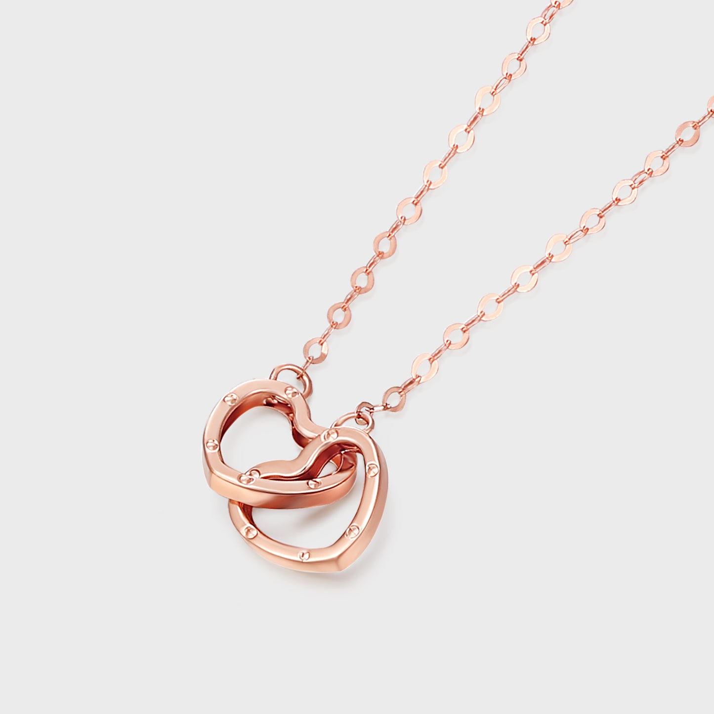 18K/Au750 Rose Gold Heart Interlocking Necklace - Romantic and Timeless Jewelry for Women