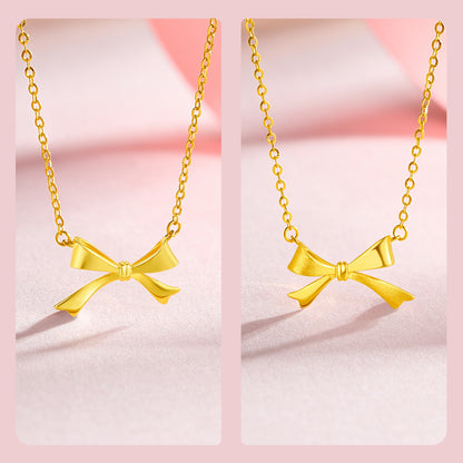 18K/Au750 Yellow Gold Bowknot Necklace - Light Luxury Clavicle Chain for Women - 18 Inch - Ideal for Weddings, Engagements, Parties,Womenr's Gift