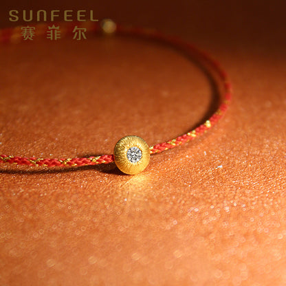 18K Gold Diamond Enamel Bead Bracelet with Adjustable Length, Featuring 0.5cm Diameter and 0.6cm Thickness, Radiant Diamond Jewelry Accessory