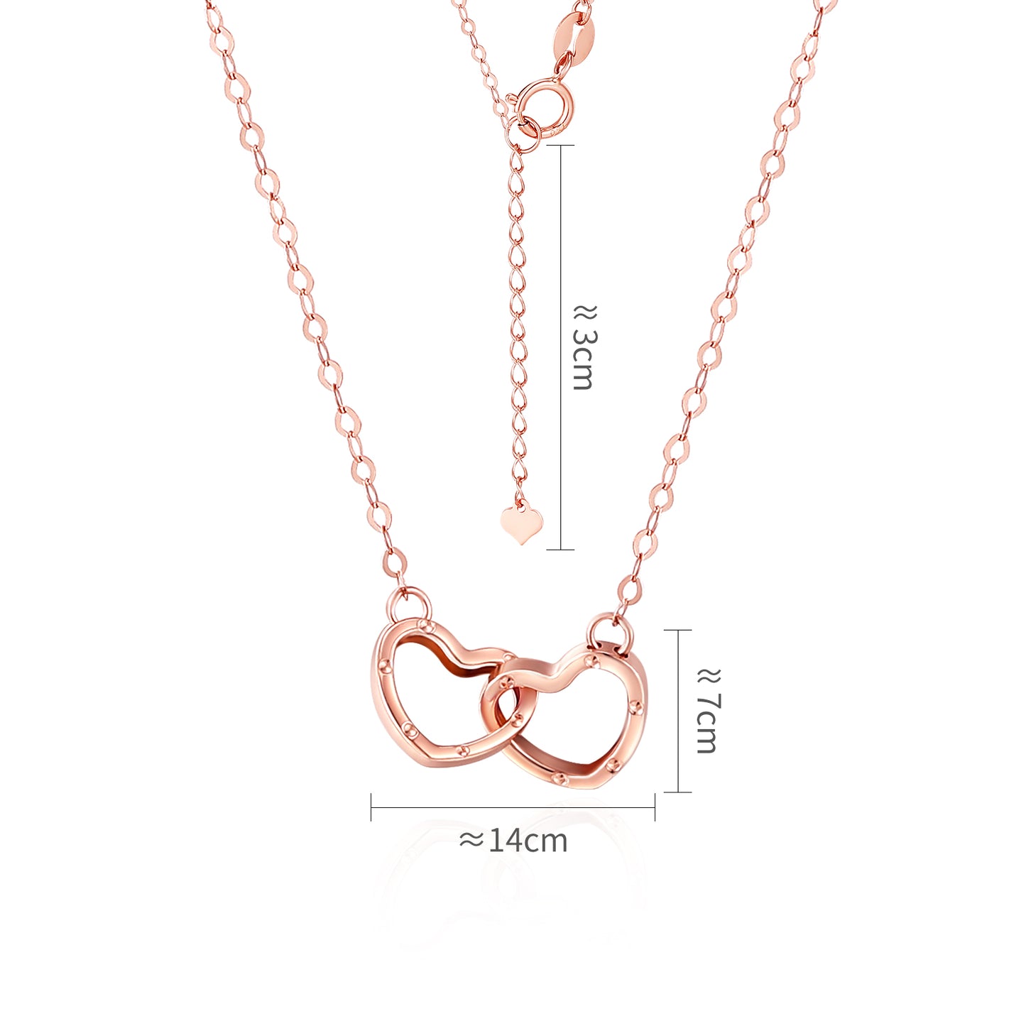 18K/Au750 Rose Gold Heart Interlocking Necklace - Romantic and Timeless Jewelry for Women