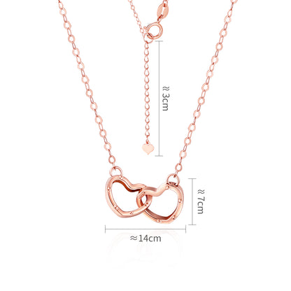 18K/Au750 Rose Gold Heart Interlocking Necklace - Romantic and Timeless Jewelry for Women