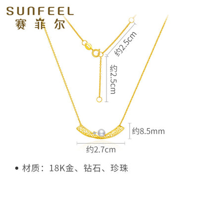 Collier pendentif visage souriant en or 18 carats, diamants et perles de SUNFEEL : un cadeau radieux pour votre chéri(e) 