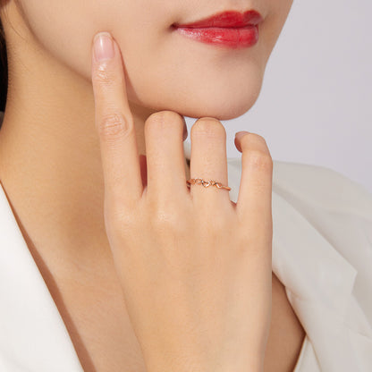 Elegant 18K Rose Gold Love Knot Ring with Heart Detail - Heart Measures Approximately 14.8mm Wide and 3.6mm High