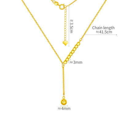 18K/Au750 Real Gold Y Necklace for Women | 2mm Yellow Gold Small Square Y Necklace with 4mm Bead Pendant | 18" Gold Chain for Women |Light LuxuryJewelry Gift for Her