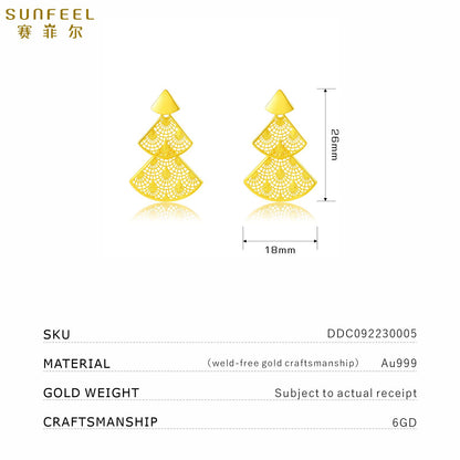 SUNFEEL 24K Gold Double Layer Skirt Earrings 9999 Gold Dangle Earrings Jewelry Gift for Women