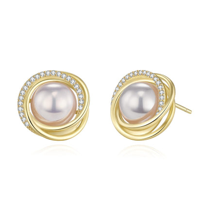 SUNFEEL Stud Earrings for Women, 14K Gold Plated Sterling Silver Pearl Earrings with Cubic Zirconia Hypoallergenic Jewelry Gift for Mom, Wife, Girlfriend, Daughter for Mother's Day, Anniversary, Birthday, Party