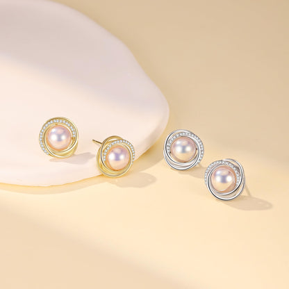 SUNFEEL Stud Earrings for Women, 14K Gold Plated Sterling Silver Pearl Earrings with Cubic Zirconia Hypoallergenic Jewelry Gift for Mom, Wife, Girlfriend, Daughter for Mother's Day, Anniversary, Birthday, Party