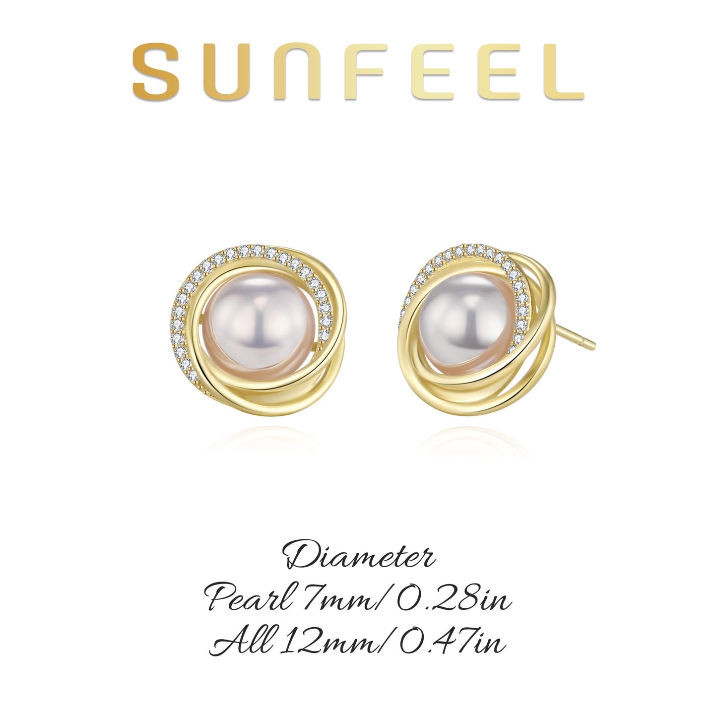 SUNFEEL Stud Earrings for Women, 14K Gold Plated Sterling Silver Pearl Earrings with Cubic Zirconia Hypoallergenic Jewelry Gift for Mom, Wife, Girlfriend, Daughter for Mother's Day, Anniversary, Birthday, Party