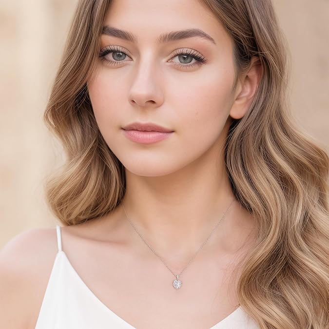 SUNFEEL 925 Sterling Silver Heart Necklace, Dainty Heart Necklaces for Women Trendy Jewelry Gifts for Mom Wife Girlfriend Bridesmaids for Anniversary Valentine's Day Birthday Wedding 16 + 2'' Extender