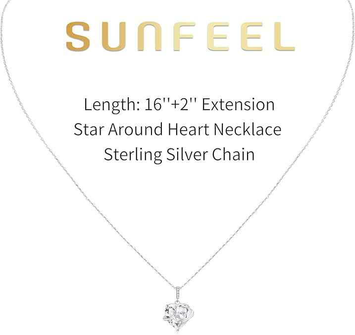 SUNFEEL 925 Sterling Silver Heart Necklace, Dainty Heart Necklaces for Women Trendy Jewelry Gifts for Mom Wife Girlfriend Bridesmaids for Anniversary Valentine's Day Birthday Wedding 16 + 2'' Extender
