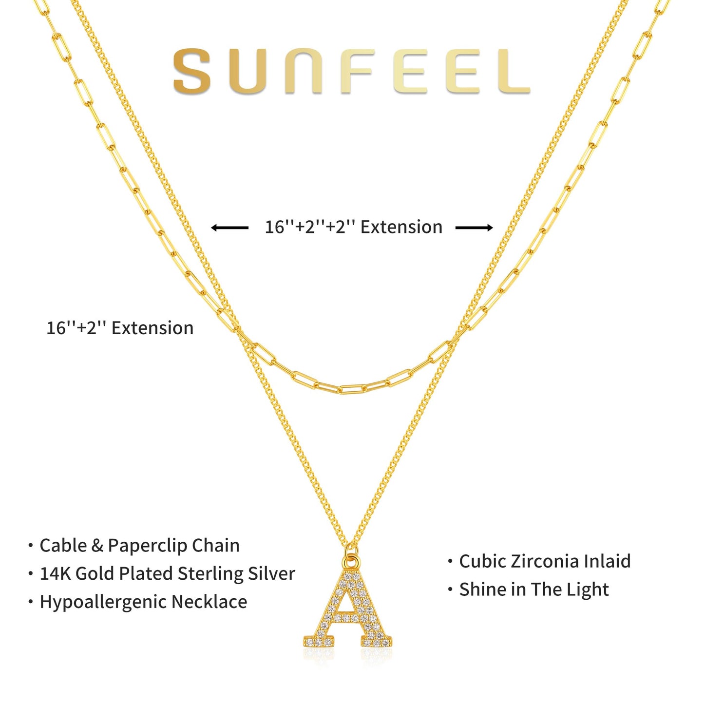SUNFEEL Dainty Initial Necklace for Women Layered Necklace 14K Gold Plated 925 Sterling Silver Cute Letter Trendy Initial Layering Necklaces for Women Jewelry Gifts for Mom Wife Girlfriend Bridesmaids