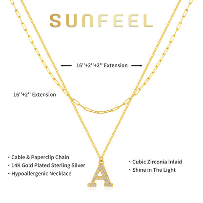SUNFEEL Dainty Initial Necklace for Women Layered Necklace 14K Gold Plated 925 Sterling Silver Cute Letter Trendy Initial Layering Necklaces for Women Jewelry Gifts for Mom Wife Girlfriend Bridesmaids