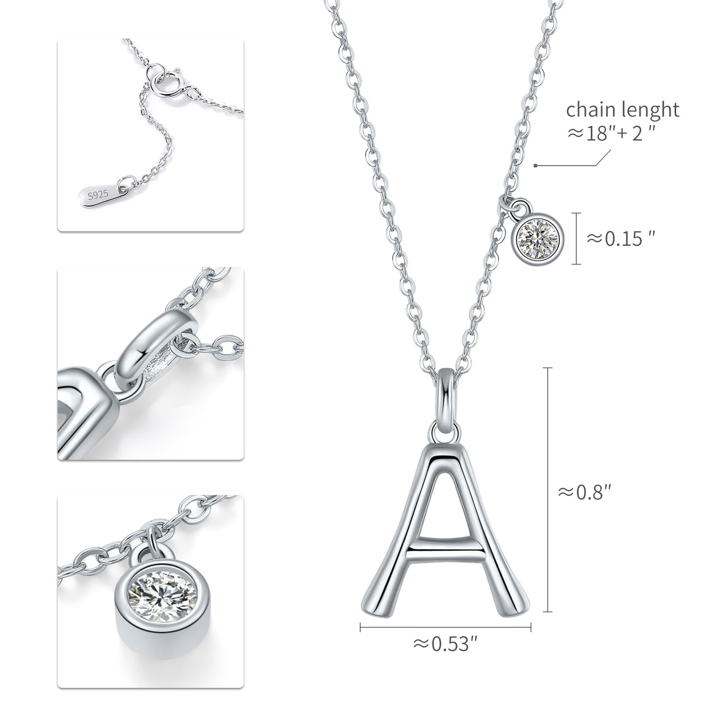 SUNFEEL Initial Necklaces for Women, 925 Sterling Silver Letter Necklace with Cubic Zirconia Inlay, Dainty Jewelry Gift for Mom, Wife, Girlfriend, Daughter for Mother's Day, Anniversary, Birthday, Party