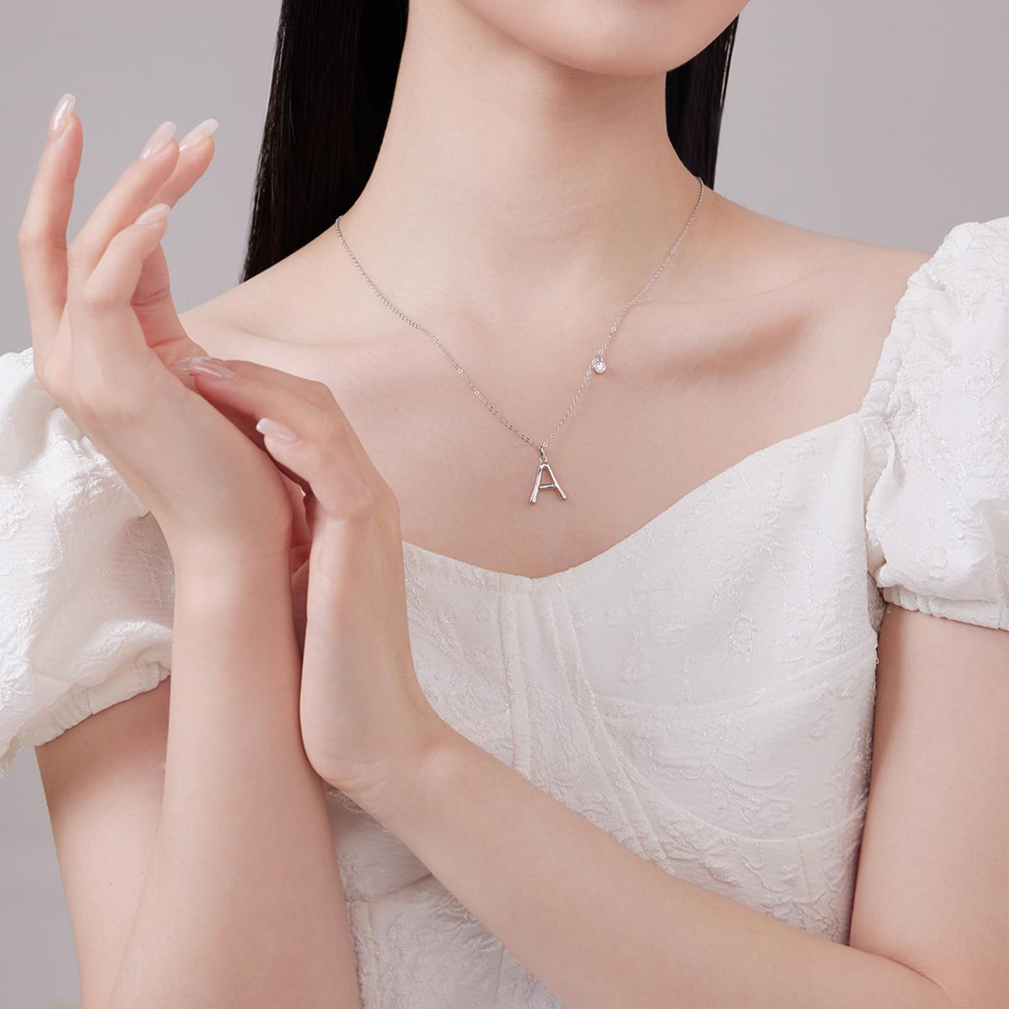 SUNFEEL Initial Necklaces for Women, 925 Sterling Silver Letter Necklace with Cubic Zirconia Inlay, Dainty Jewelry Gift for Mom, Wife, Girlfriend, Daughter for Mother's Day, Anniversary, Birthday, Party