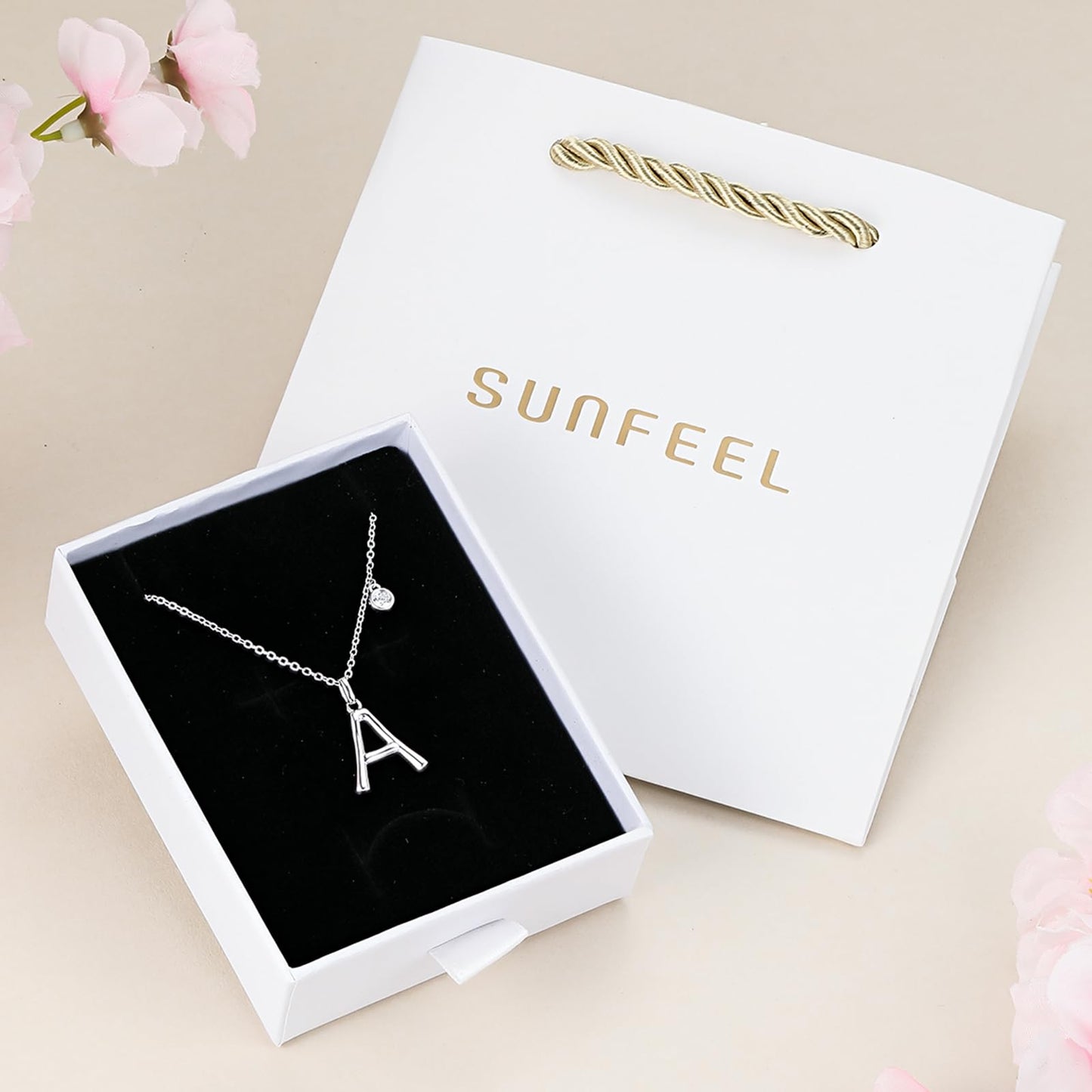 SUNFEEL Initial Necklaces for Women, 925 Sterling Silver Letter Necklace with Cubic Zirconia Inlay, Dainty Jewelry Gift for Mom, Wife, Girlfriend, Daughter for Mother's Day, Anniversary, Birthday, Party