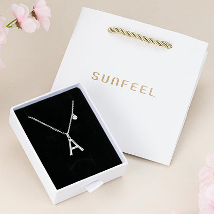 SUNFEEL Initial Necklaces for Women, 925 Sterling Silver Letter Necklace with Cubic Zirconia Inlay, Dainty Jewelry Gift for Mom, Wife, Girlfriend, Daughter for Mother's Day, Anniversary, Birthday, Party