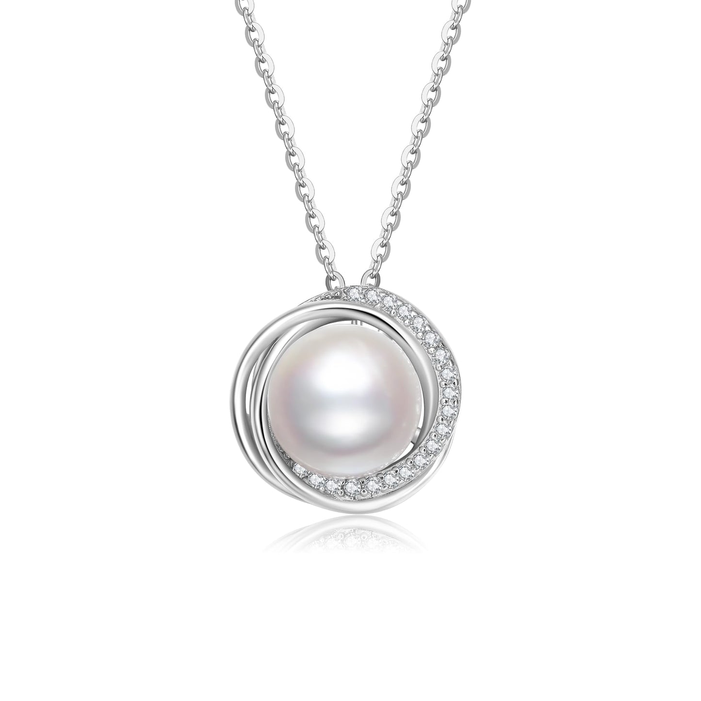 SUNFEEL Real Freshwater Pearl Necklaces for Women, Single Pearl Pendant Sterling Silver Necklace Cubic Zirconia Inlaid, Gifts for Mother, Wife, Girlfriend, Anniversary, Valentine's Day, Birthday
