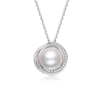 SUNFEEL Real Freshwater Pearl Necklaces for Women, Single Pearl Pendant Sterling Silver Necklace Cubic Zirconia Inlaid, Gifts for Mother, Wife, Girlfriend, Anniversary, Valentine's Day, Birthday