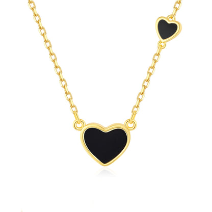 SUNFEEL Dainty Gold Plated Necklaces for Women, Double Black Heart Design Love Necklace Trendy Jewelry Gifts for Mom Wife Girlfriend Bridesmaids for Anniversary Valentine's Day Birthday Wedding, 16+1+1 Inch Adjustable Chain