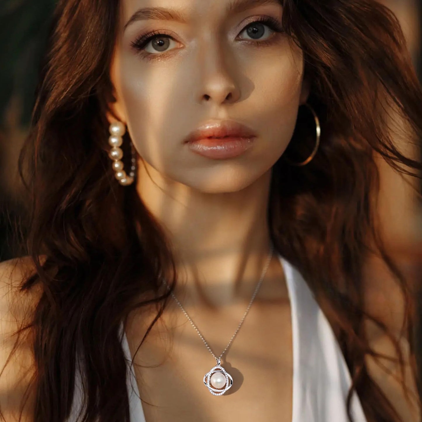 SUNFEEL Real Single Pearl Pendant Necklace for Women, 925 Sterling Silver Trendy Double Ring Pearl Necklace for Mother Wife Girlfriend Bridesmaid Jewelry Gifts for Wedding Prom Birthday Anniversary