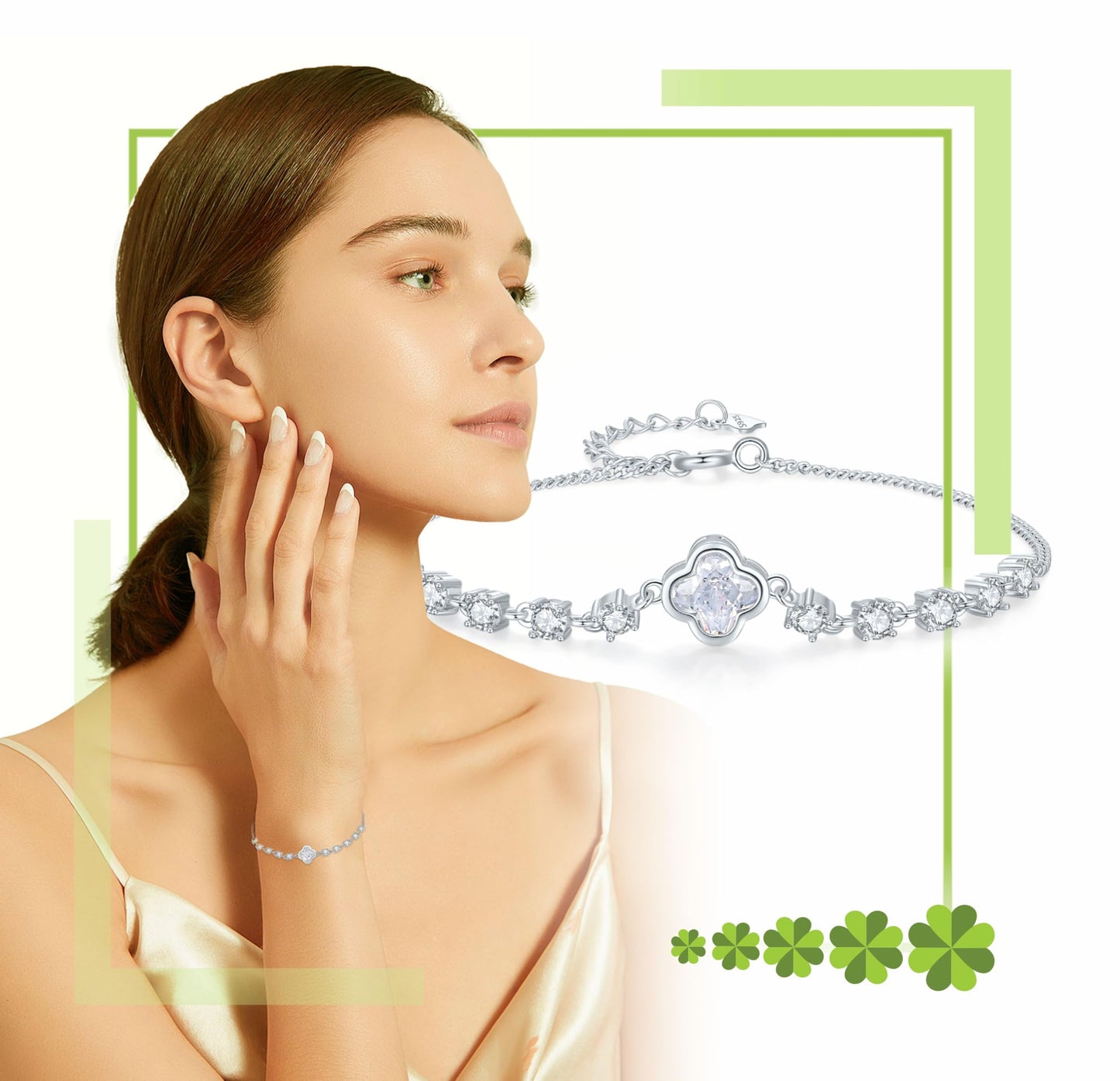 SUNFEEL 4-Leaf Clover Bracelet for Women, Lucky Charm Dainty Flower Bracelet, Elegant Adjustable Jewelry Gift for Her, Birthday, Valentine's Day, Everyday Wear