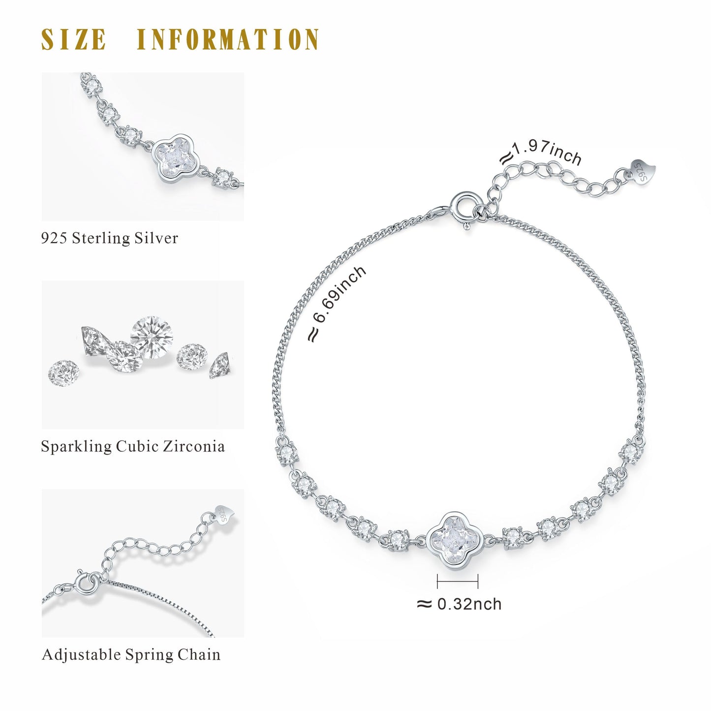 SUNFEEL 4-Leaf Clover Bracelet for Women, Lucky Charm Dainty Flower Bracelet, Elegant Adjustable Jewelry Gift for Her, Birthday, Valentine's Day, Everyday Wear