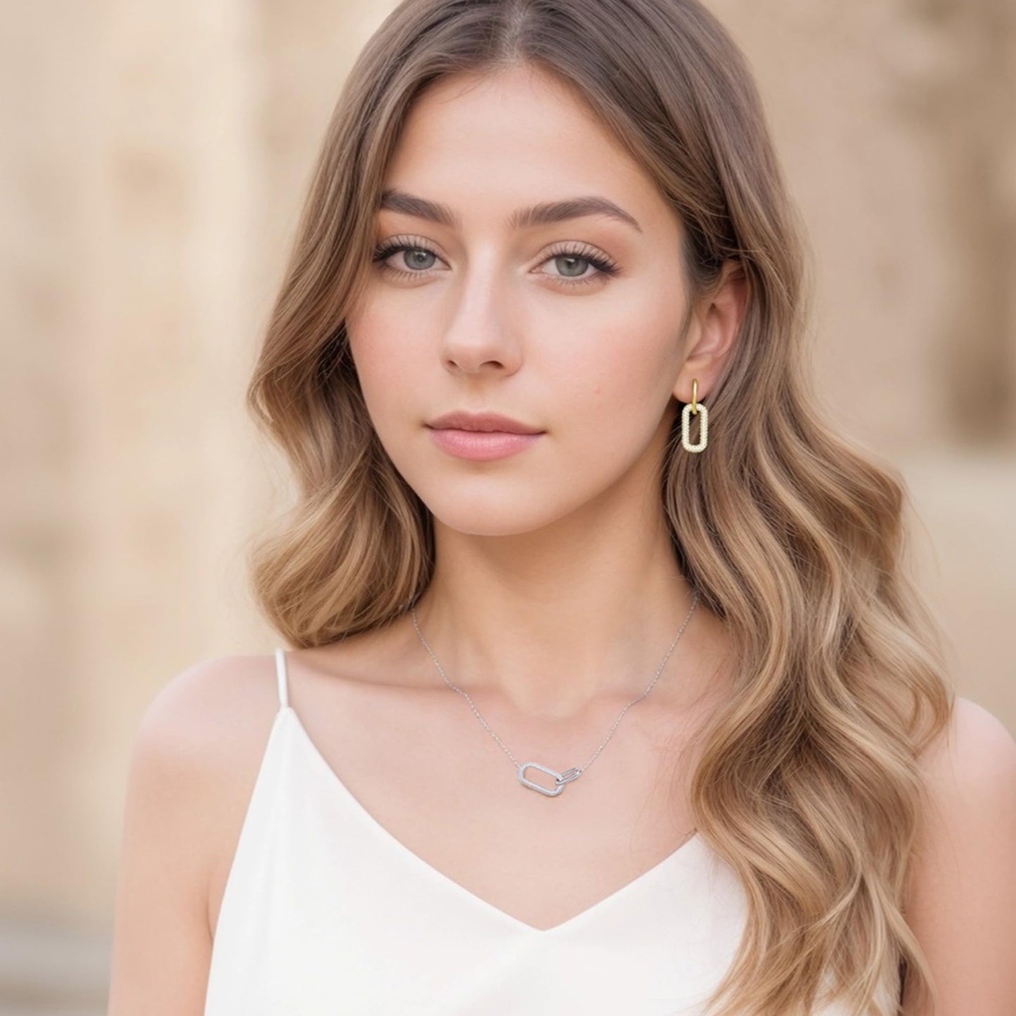 SUNFEEL Gold Paperclip Earrings for Women Trendy, 14K Gold Plated 925 Sterling Silver Dainty Paperclip Cubic Zirconia Dangle Earrings, Hypoallergenic Fashion Gold Jewelry Gifts for Women