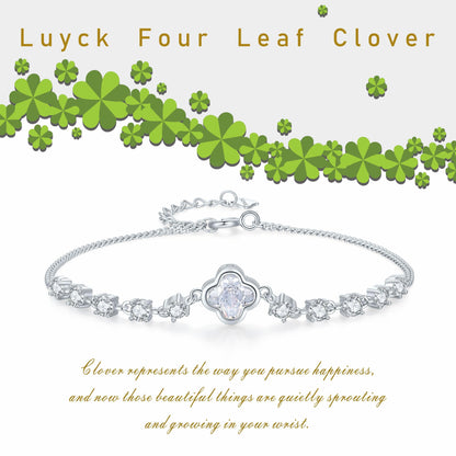 SUNFEEL 4-Leaf Clover Bracelet for Women, Lucky Charm Dainty Flower Bracelet, Elegant Adjustable Jewelry Gift for Her, Birthday, Valentine's Day, Everyday Wear