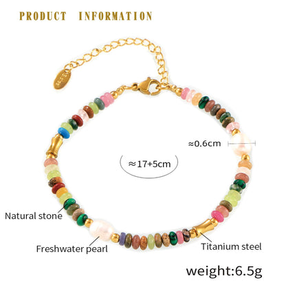 SUNFEEL Boho Beaded Bracelets for Women Colorful Natural Stone Bracelets Gold Pearl Chain Jewelry For Friendship and Birthday Gifts