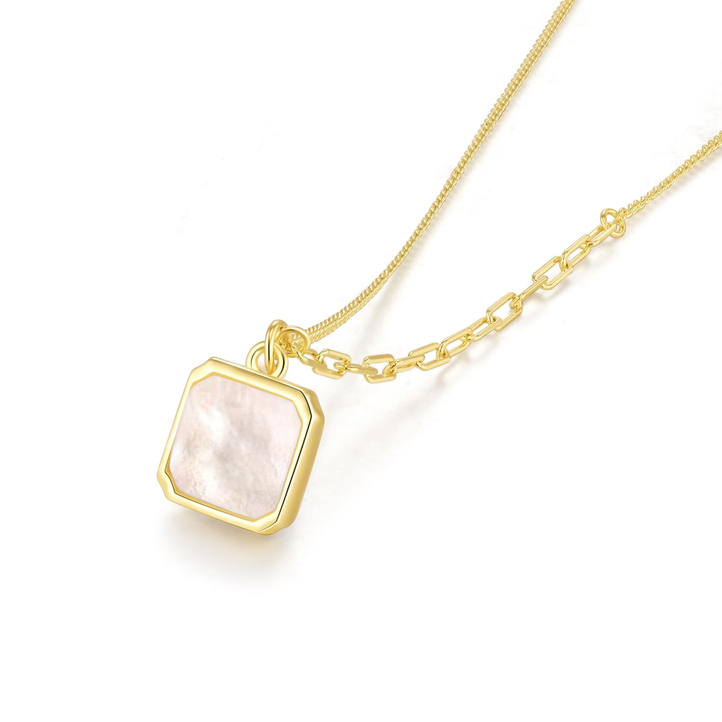 SUNFEEL Mother of Pearl Pendant Necklace for Women 14K Gold Plated Sterling Silver Necklace Dainty Jewelry Gifts for Mom Wife Girlfriend Bridal for Wedding Prom Birthday Anniversary Party, Length 16+2 Inch