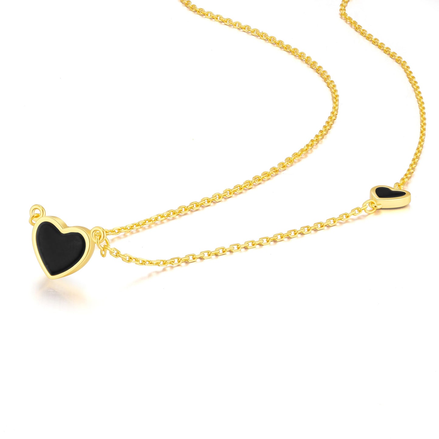 SUNFEEL Dainty Gold Plated Necklaces for Women, Double Black Heart Design Love Necklace Trendy Jewelry Gifts for Mom Wife Girlfriend Bridesmaids for Anniversary Valentine's Day Birthday Wedding, 16+1+1 Inch Adjustable Chain