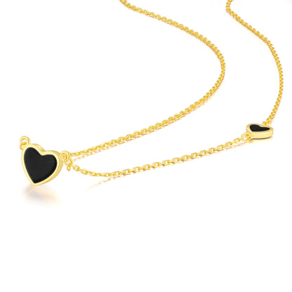 SUNFEEL Dainty Gold Plated Necklaces for Women, Double Black Heart Design Love Necklace Trendy Jewelry Gifts for Mom Wife Girlfriend Bridesmaids for Anniversary Valentine's Day Birthday Wedding, 16+1+1 Inch Adjustable Chain